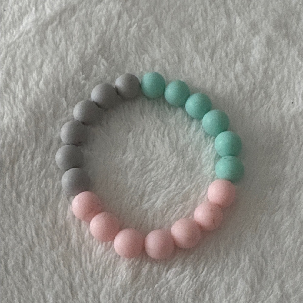 Pink, Gray, and Green Beaded Bracelet